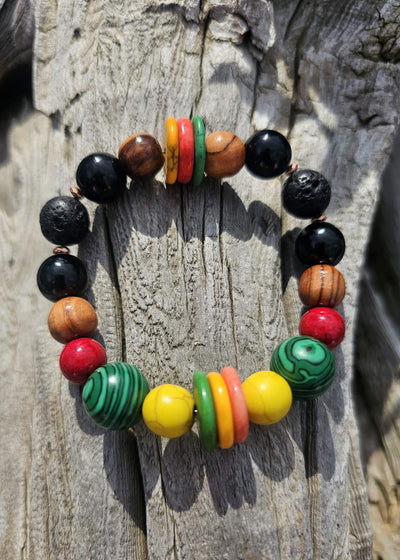 Natural Stone Bead Bracelet, Red Jade & Onyx by Tonnie's Chest