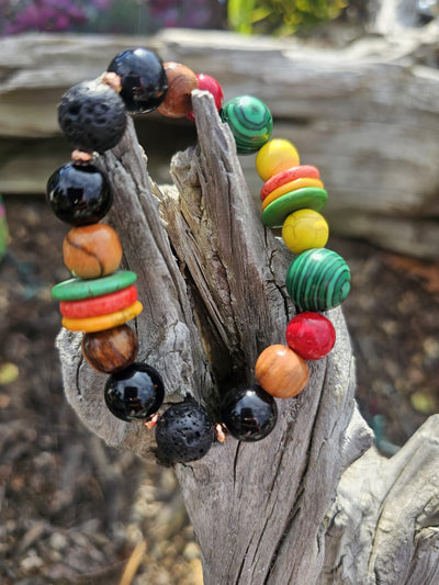 Natural Stone Bead Bracelet, Red Jade & Onyx by Tonnie's Chest