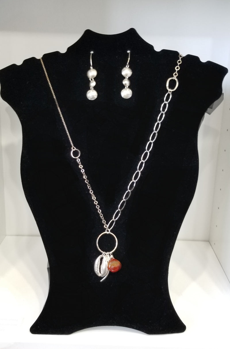 Necklace Set: Handmade Sterling Silver, Cowrie Shell Charm with Carnelian by Cordelia Stewart