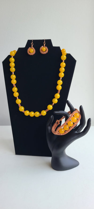 Necklace: Yellow Chalcedony Beaded w/copper By Wynter Bell