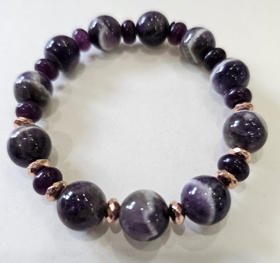 Beaded Bracelet Natural Stone (Purple Agate/Amethyst) by Tonnie's Chest