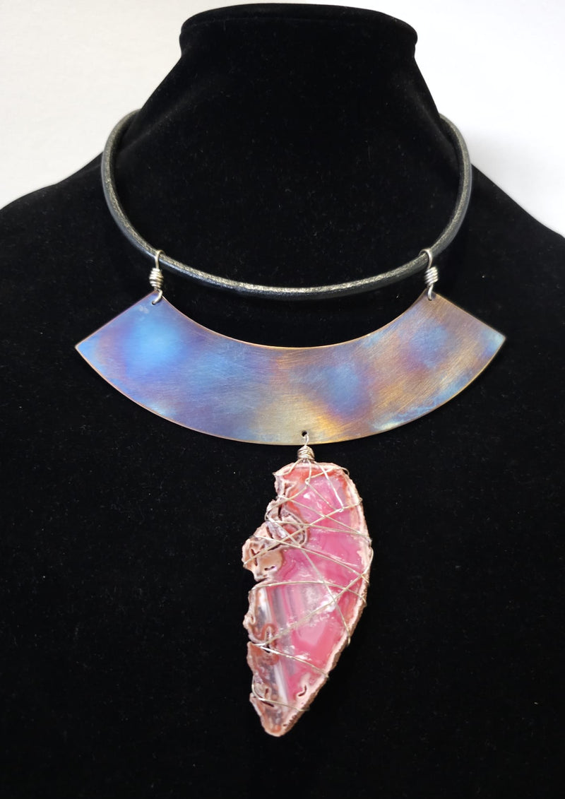 Necklace Set: Handmade Titanium, Silver and sliced Agate by Cordelia Stewart
