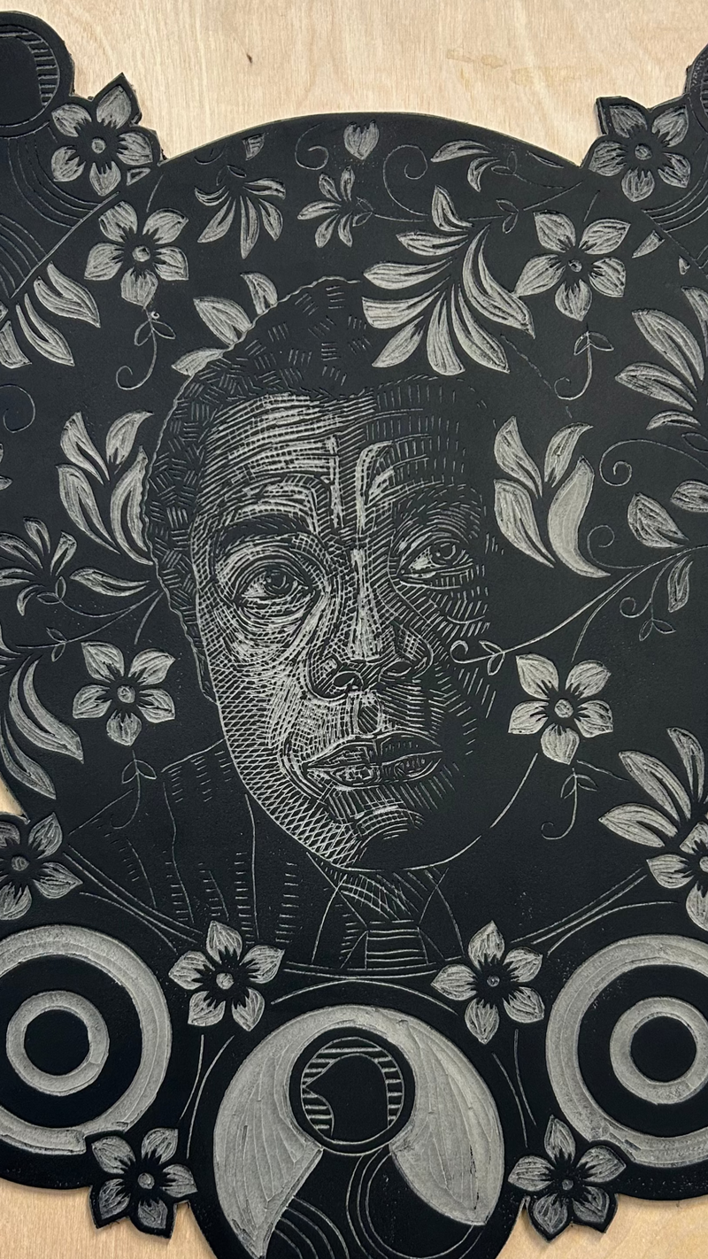Phillips, Derrick, (Flowers For Baldwin - Linocut Block)
