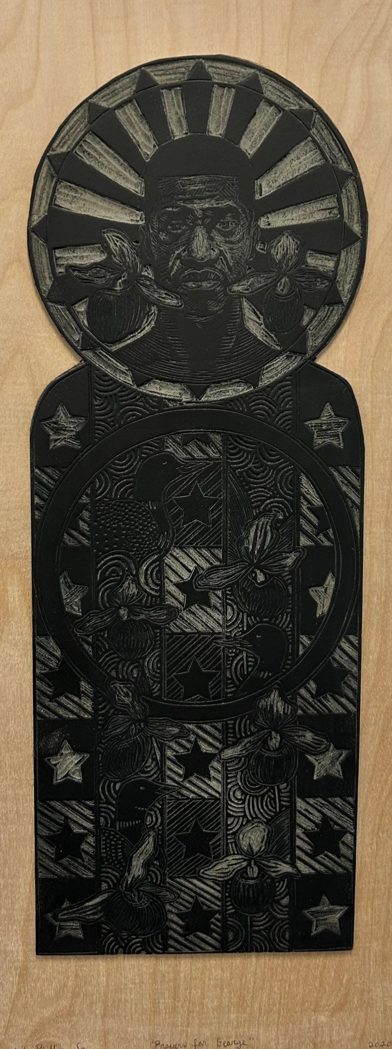 Phillips, Derrick, (Prayers For George - Linocut on Block)