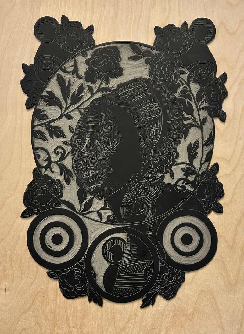 Phillips, Derrick, (Flowers For Nina - Linocut on Block)