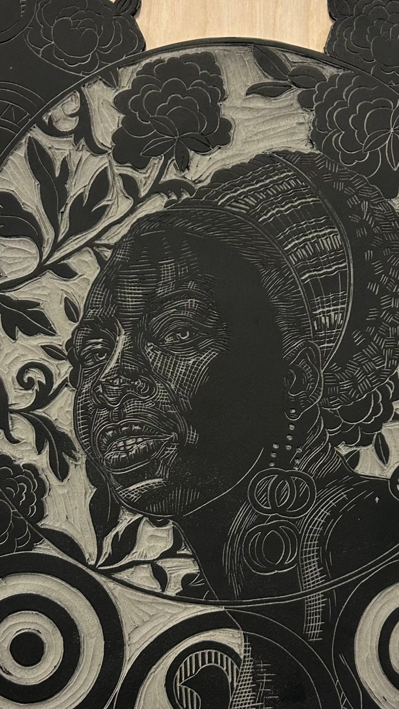 Phillips, Derrick, (Flowers For Nina - Linocut on Block)