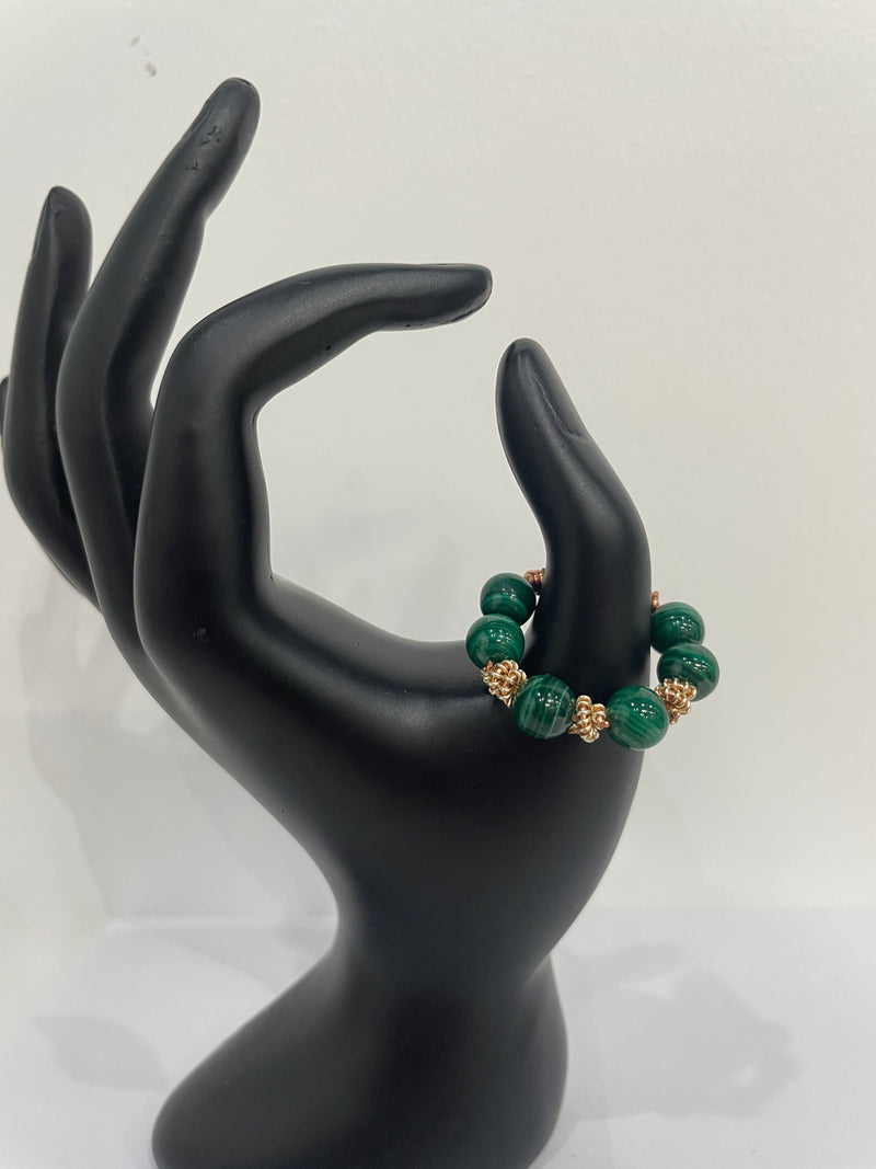Beaded Ring: Green Malachite by Wynter Bell