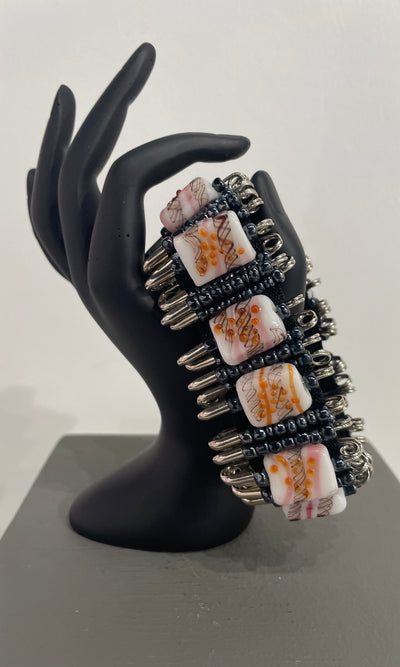 Safety Pin Bracelets by K. Joy Peters (White,Orange,Black)