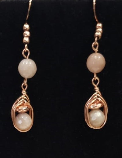 Natural Stone beaded earrings (Moonstone beads, copper wirewrapped) by Tonnie's Chest