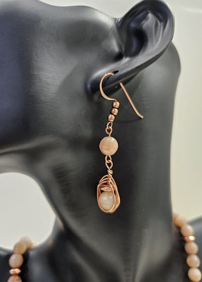 Natural Stone beaded earrings (Moonstone beads, copper wirewrapped) by Tonnie's Chest