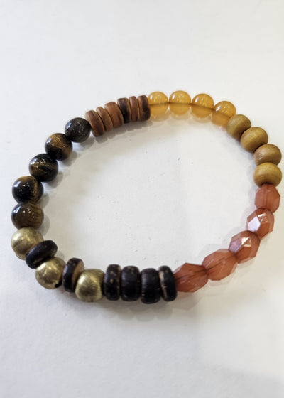 Natural Stone Beaded Bracelet (tiger's eye, yellow jade, brass, coconut) by Tonnie's Chest