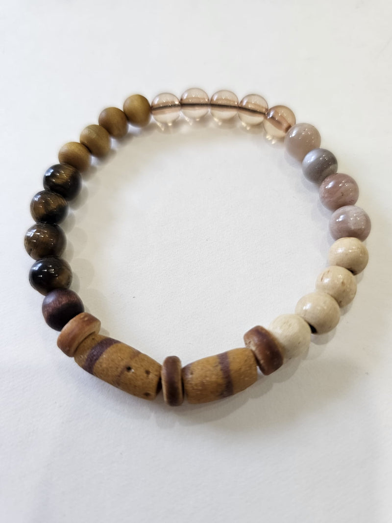 Natural Stone beaded bracelet (Moonstone, african beads, tiger&