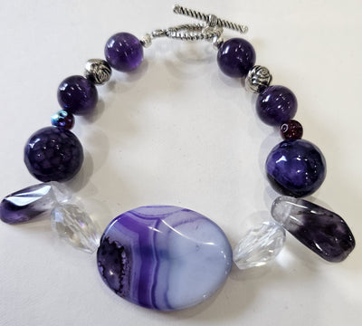 Beaded Bracelet Natural Stone (Purple Large Agate/Amethyst) by Tonnie's Chest