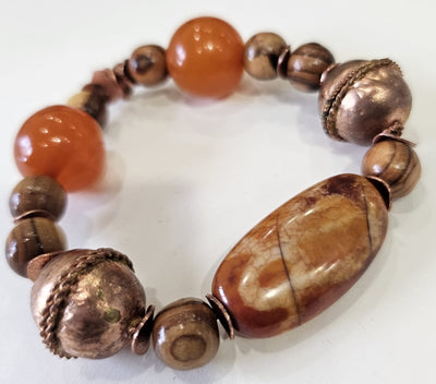 Beaded Bracelet Natural Stone (Snakeskin Agate/Copper) by Tonnie's Chest