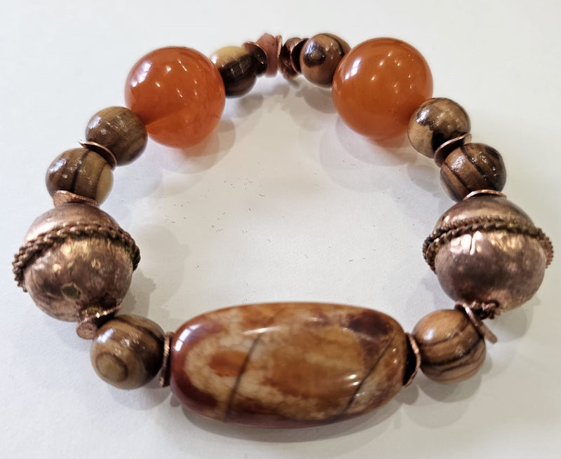 Beaded Bracelet Natural Stone (Snakeskin Agate/Copper) by Tonnie&