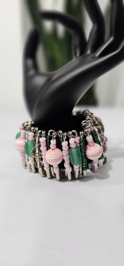 Safety Pin Bracelets by K. Joy Peters (Pink & Green)