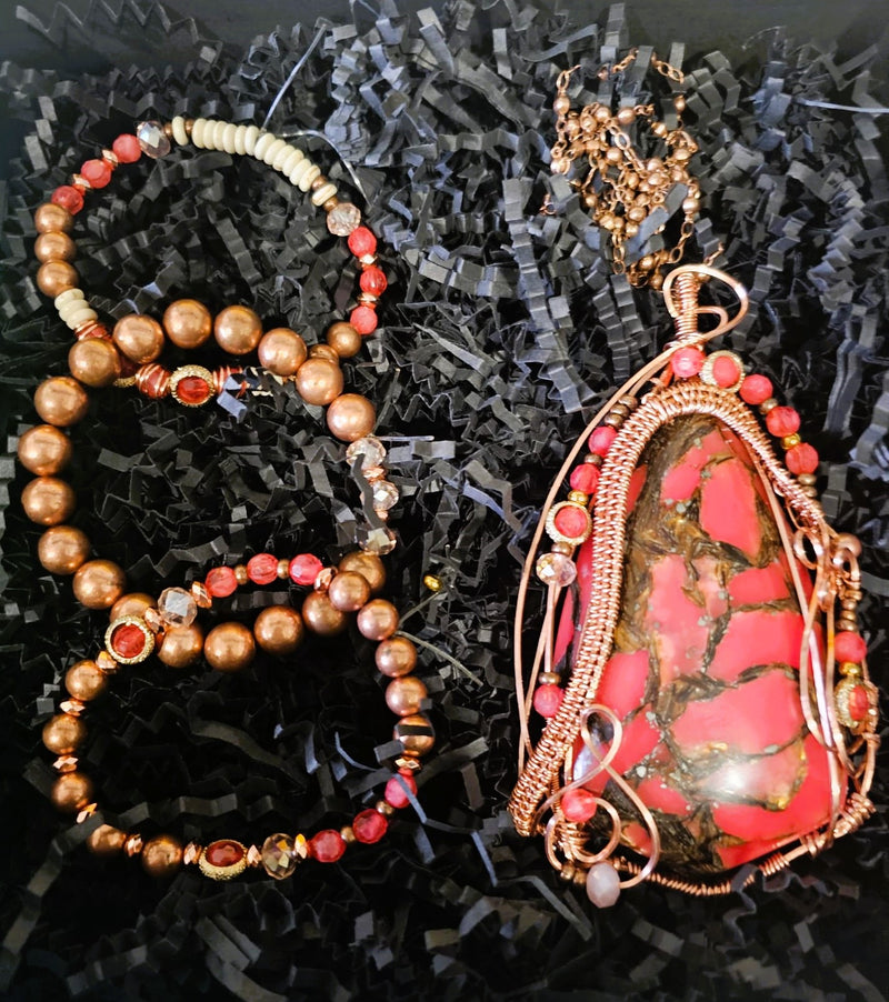 Natural Stones (Bronzite) Necklace & Bracelets Set by Tonnie&