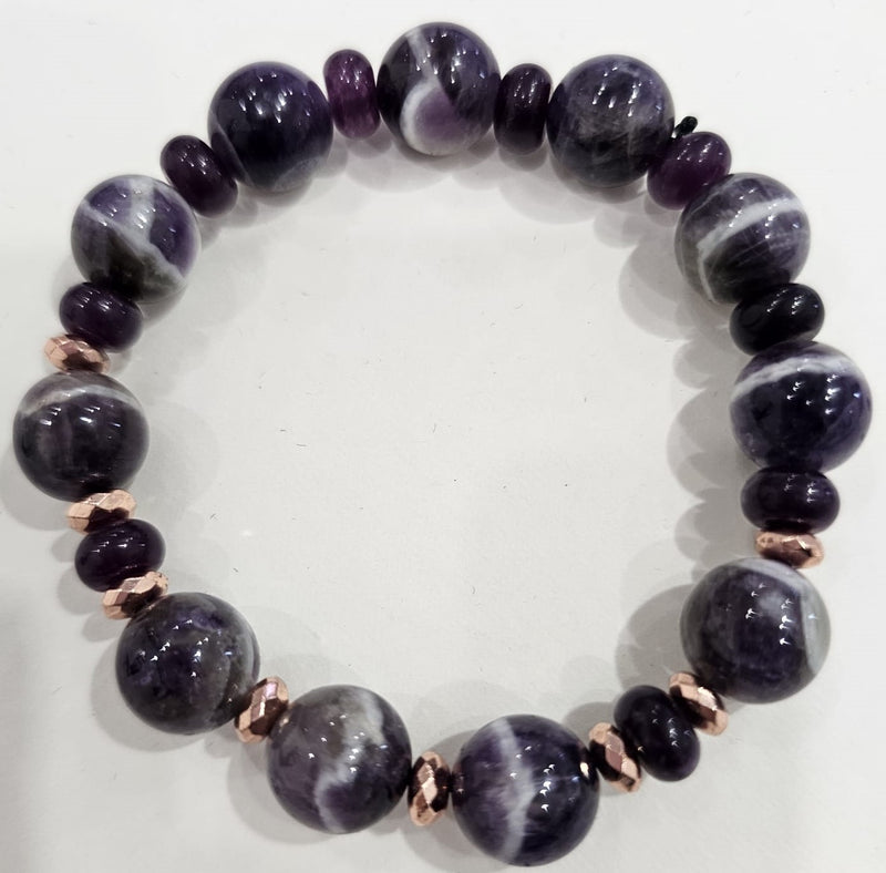 Beaded Bracelet Natural Stone (Purple Agate/Amethyst) by Tonnie&