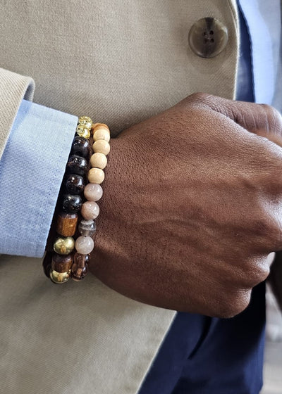 Natural Stone beaded bracelet (Moonstone, african beads, tiger's eye) by Tonnie's Chest