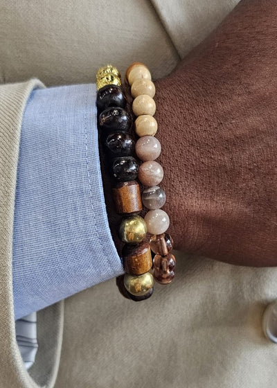 Natural Stone beaded bracelet (Moonstone, african beads, tiger's eye) by Tonnie's Chest