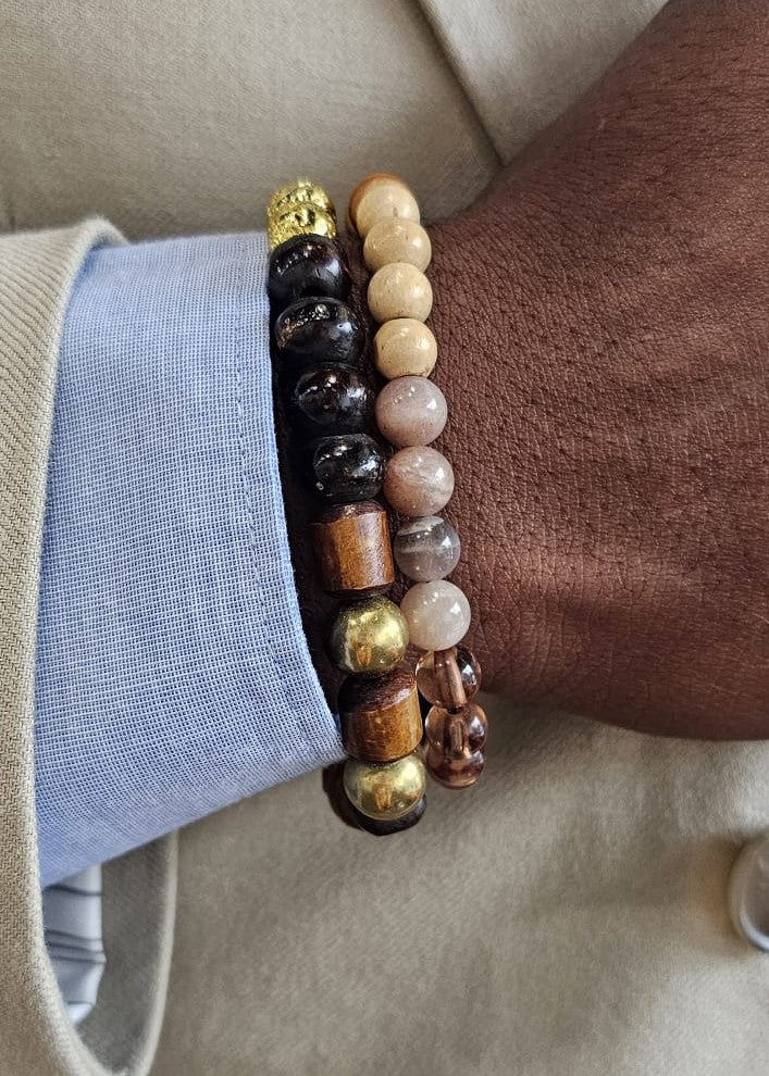 Natural Stone beaded bracelet (Moonstone, african beads, tiger&