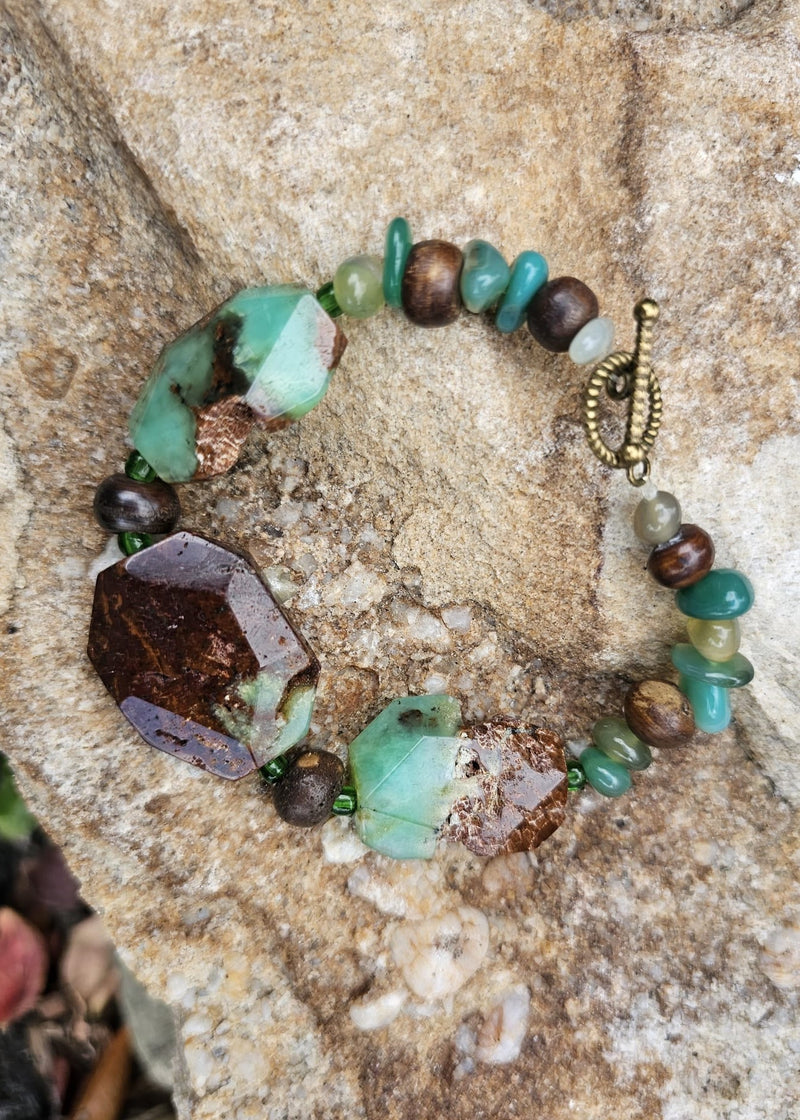 Natural Stone (Chrysoprase) Chocolate Mint Bracelet by Tonnie&