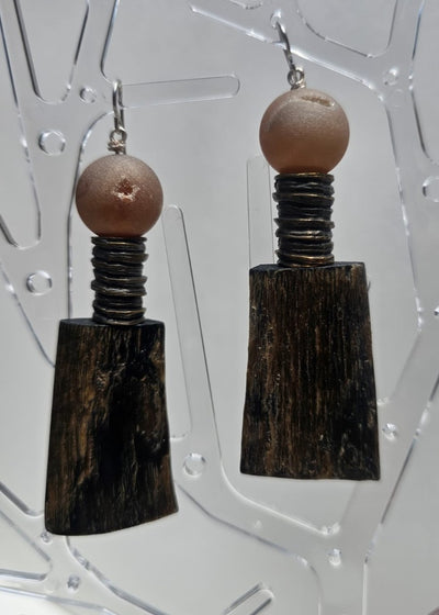 "Roc-N-Lobes Earrings" (Druzy quartz) by Michele L. Scott