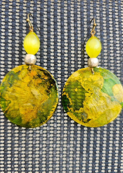 "Roc-N-Lobes Earrings" (Green Yellow Shell) by Michele L. Scott