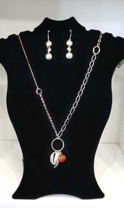 Necklace Set: Handmade Sterling Silver, Cowie Shell Charm with Carnelian by Cordelia Stewart