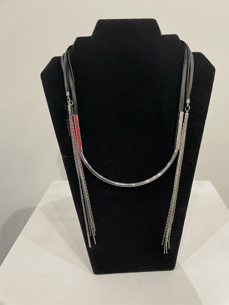 Silver and Leather Layered Necklace