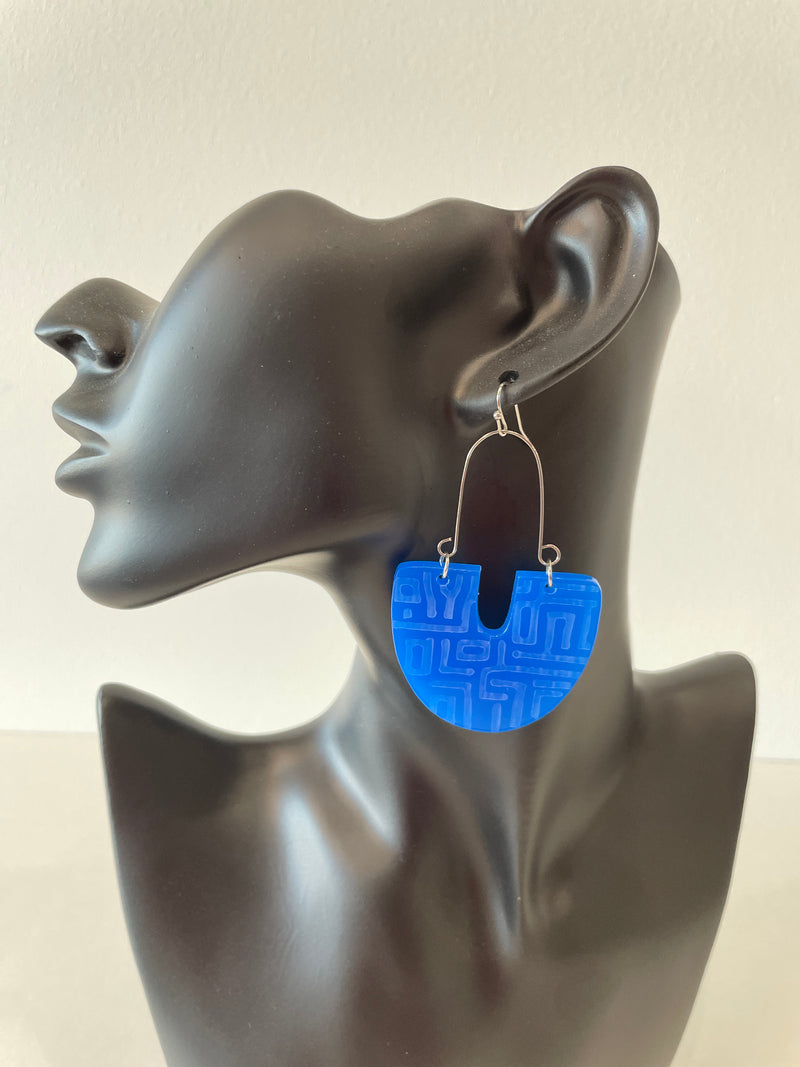Hooped Engraved Earrings by Takara (Translucent Blue)